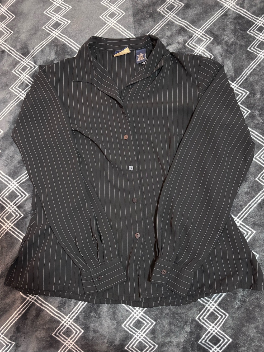 Laura Scott Black Pinstripe Button-Down Shirt